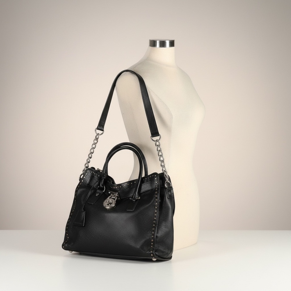 Michael Kors Black Pebbled Leather Satchel with Gold Accents - Picture 3 of 5